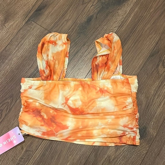 NWT size large cropped orange colorful tank top with cinching on the sides - Picture 2 of 3